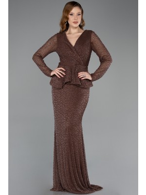 Abiyefon Uzun Kol Kruvaze Yaka Boncuklu Abiye ABU5648