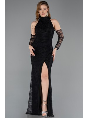 Abiyefon Halter Yaka Eldivenli Uzun Dantel Balık Abiye ABU5598