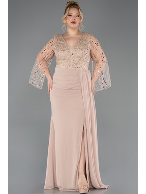 Abiyefon Üstü Pullu Uzun Kol Şifon Büyük Beden Abiye ABU5624