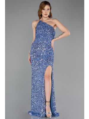 Abiyefon Tek Omuz Bacak Dekolteli Uzun Pullu Abiye ABU5647