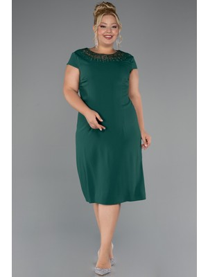 Abiyefon Yakası Taşlı Kısa Kol Davet Elbisesi ABK2530