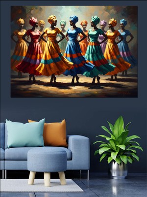 Tablomega Yerel Kıyafetli Dans Eden Kadınlar Dekoratif Kanvas - Mdf Ahşap Tablo