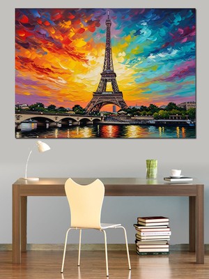 Tablomega Van Gogh Tarzı Renkli Eyfel Kulesi Dekoratif Kanvas - Mdf Ahşap Tablo