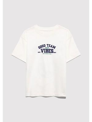 Mavi Baskılı Ekru Tişört 6610413-70057