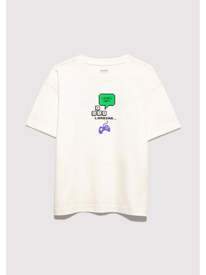 Mavi Baskılı Ekru Tişört 6610421-70057