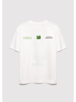 Mavi Minecraft Baskılı Ekru Tişört 6610435-70057