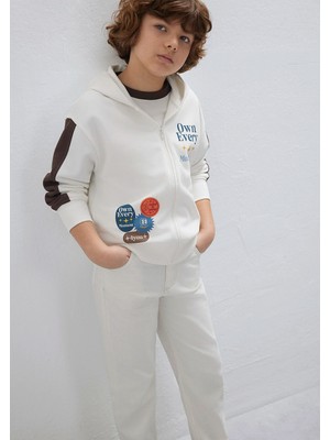 Mavi Baskılı Kapüşonlu Ekru Sweatshirt 6S10165-70057