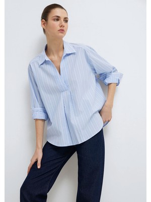 Mavi Beyaz Çizgili Mavi Bluz 1211226-84035