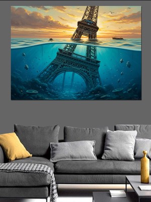 Tablomega Sualtında Eyfel Kulesi Sürreal Tablo Dekoratif Kanvas - Mdf Ahşap Tablo
