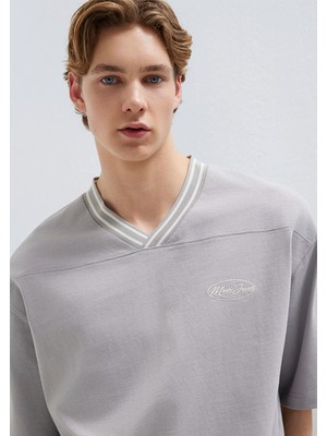 Mavi Mavi Jeans Nakışlı V Yaka Gri Tişört 0613171-80615