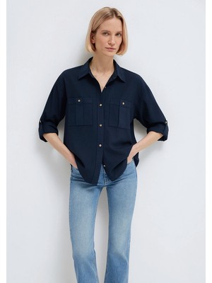 Mavi Düğme Detaylı Lacivert Gömlek 1211383-70492