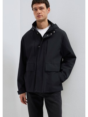 Mavi Kapüşonlu Siyah Ceket 0110757-71379