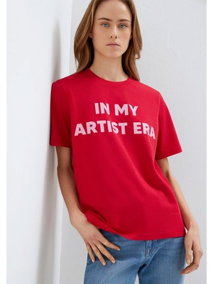 Mavi Slogan Baskılı Kırmızı Tişört 1613734-70935