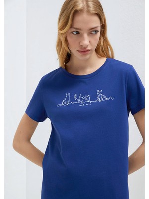 Mavi Kedi Baskılı Lacivert Tişört 1613721-70722