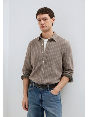 Mavi Çizgili Kahverengi Gömlek 0211998-91553