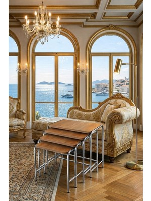 Homebella Homebella  Valencia Ceviz 4'lü Zigon Sehpa Metal Krom Nikel Ayaklı  Üreticiden