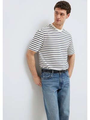 Mavi Lacivert Çizgili Ekru Tişört 0613274-30651