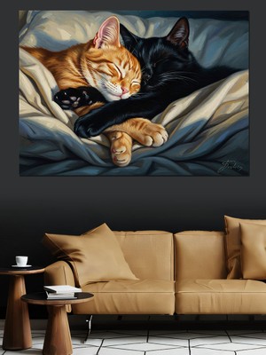 Tablomega Birbirine Sarılan Uyuyan Kediler Dekoratif Kanvas - Mdf Ahşap Tablo