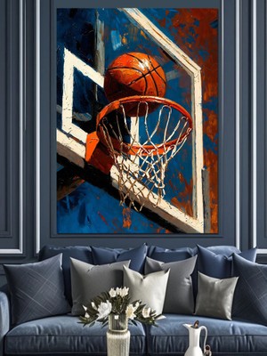Tablomega Basketbol Topu ve File Görseli Dekoratif Kanvas - Mdf Ahşap Tablo