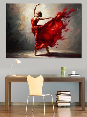 Tablomega Kırmızı Elbiseli Estetik Dans Eden Kadın Dekoratif Kanvas - Mdf Ahşap Tablo