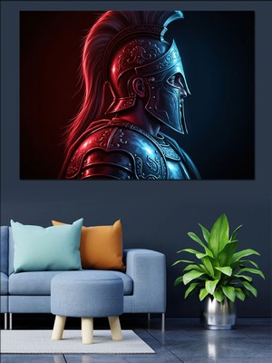 Tablomega Parlayan Kırmızı Antik Miğfer Tablosu Dekoratif Kanvas - Mdf Ahşap Tablo