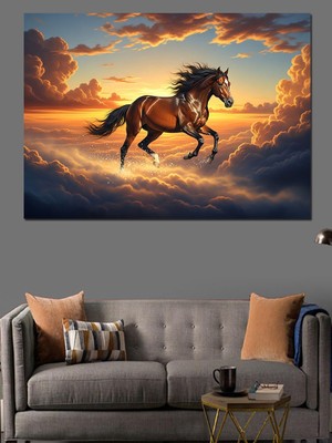 Tablomega Bulutlar Üzerinde Şaha Kalkan At Dekoratif Kanvas - Mdf Ahşap Tablo