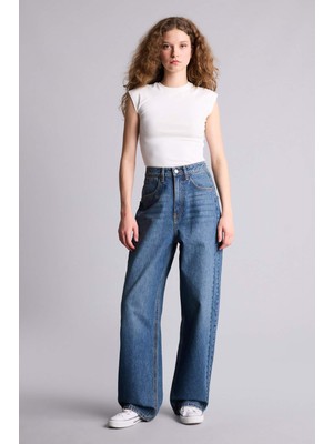 DeFacto Baggy Fit Yüksek Bel Düz Paça Uzun Jean Pantolon H1165AX26SM