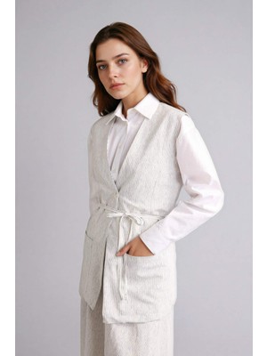 DeFacto Çizgili Keten Karışımlı Yelek H0338AX26SP