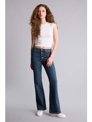DeFacto Mia Flare Fit Normal Bel İspanyol Paça Uzun Jean Pantolon H1133AX26SM