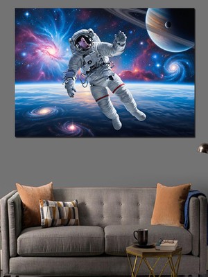 Tablomega Uzay Boşluğunda Süzülen Yalnız Kozmonot Dekoratif Kanvas - Mdf Ahşap Tablo