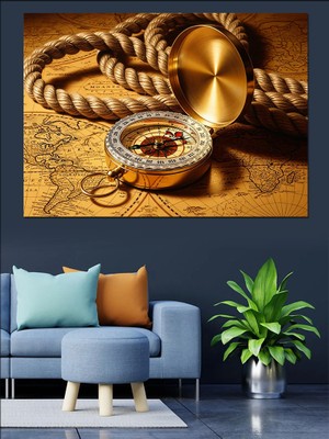 Tablomega Antika Harita ve Eski Pusula Dekoratif Kanvas - Mdf Ahşap Tablo