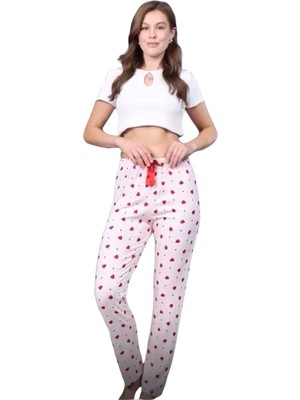 Negok Pijama Altı Modal  Ring Viskon Kumaş Çilek Desenli-Pembe