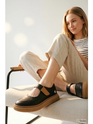 Mammamia Kadın Bağcıksız Hakiki Deri Ortopedik Spor Tarz Ultra Hafif  Kalın Taban Cırtlı Ayakkabı M27YA/7570