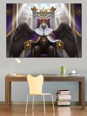 Tablomega Tahtında Oturan Kartal Kral Figürü Dekoratif Kanvas - Mdf Ahşap Tablo