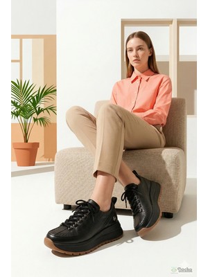 Mammamia Kadın Yumuşak Hakiki Deri Ortopedik Spor Tarz Ultra Hafif  Kalın Taban Spor Tarz Ayakkabı M27YA/3905