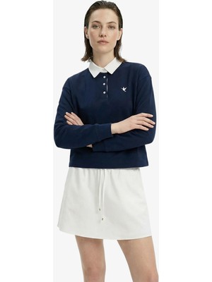 Fabrika Polo Yaka Düz Lacivert - Beyaz Kadın Sweatshırt F6SL-SWT0010