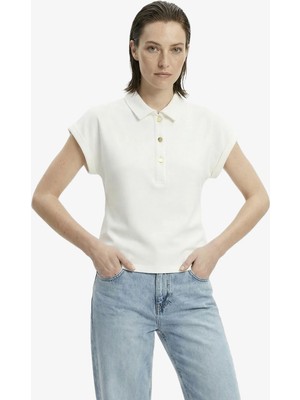 Fabrika Polo Yaka Düz Kırık Beyaz Kadın Sweatshırt F6SL-SWT0166