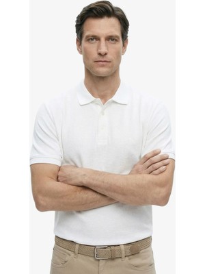 Fabrika Jakarlı Beyaz Erkek Polo T-Shirt F6SM-TST 0939 Nb