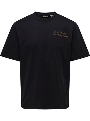 Only & Sons Siyah Erkek Rahat Baskılı T-Shirt 22030568 Onsaaron Lıfe Rlx Ss Tee