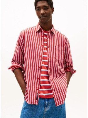 Tommy Jeans Regular Fit Kırmızı Çizgili Erkek Gömlek DM0DM22406XL0 Kırmızı Gömlek