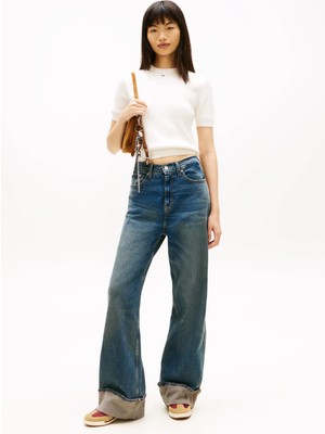 Tommy Jeans Beyaz Kadın Yuvarlak Yaka Standart Fit Nakışlı Kazak Tjw Essentıal Ss Sweater