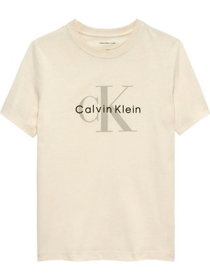 Calvin Klein Baskılı Ekru Kız Çocuk T-Shirt IU0IU00715PGB