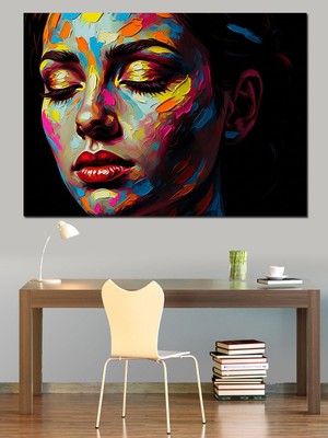 Tablomega Renkli Boyalı Modern Kadın Yüzü Dekoratif Kanvas - Mdf Ahşap Tablo