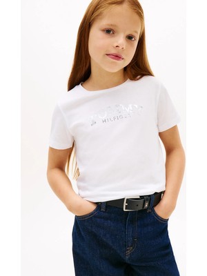 Tommy Hilfiger Baskılı Beyaz Kız Çocuk T-Shirt KG0KG08974YBR