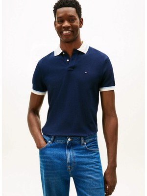 Tommy Hilfiger Mavi Erkek Polo T-Shirt MW0MW41962C1G_COLLAR & Cuff Interes