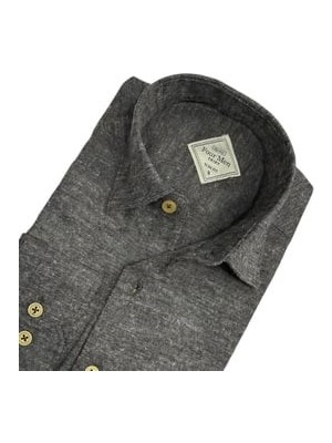 Eren Style Klasik %100 Cotton Uzun Kollu Terletmeyen Kışlık Flanel Kumaş Koyu Gri Gömlek (Slim Fit)