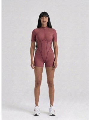 Lismina Rose Sculpt Line Kısa Kollu Spor Tayt Şort Tulum