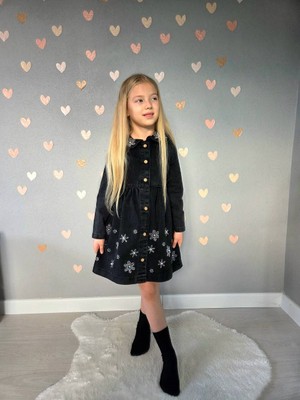 Lolipop Kids Store Kız Çocuk Taşlı Siyah Kot Elbise