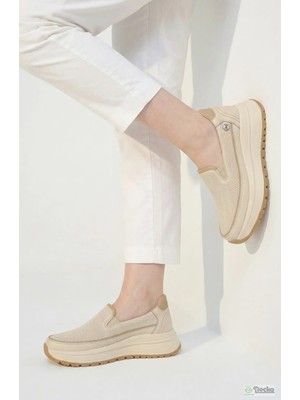 Mammamia Kadın Bağcıksız Hakiki Deri Ortopedik Spor Tarz Ultra Hafif  Kalın Taban Spor Tarz Ayakkabı M27YA/3910