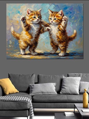 Tablomega Birlikte Dans Eden Yavru Kediler Dekoratif Kanvas - Mdf Ahşap Tablo